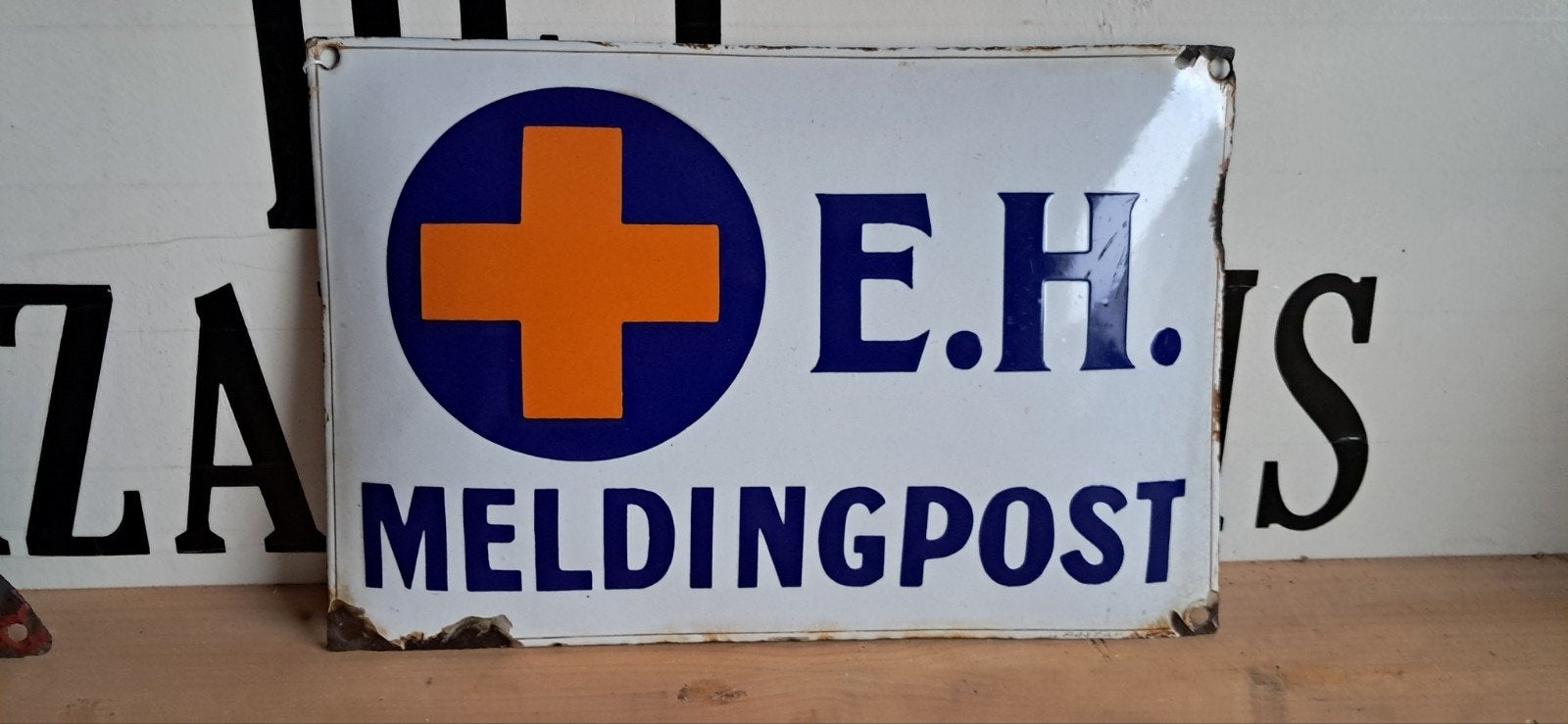 Emaille bord meldingspost, Ophalen of Verzenden, Gebruikt, Reclamebord