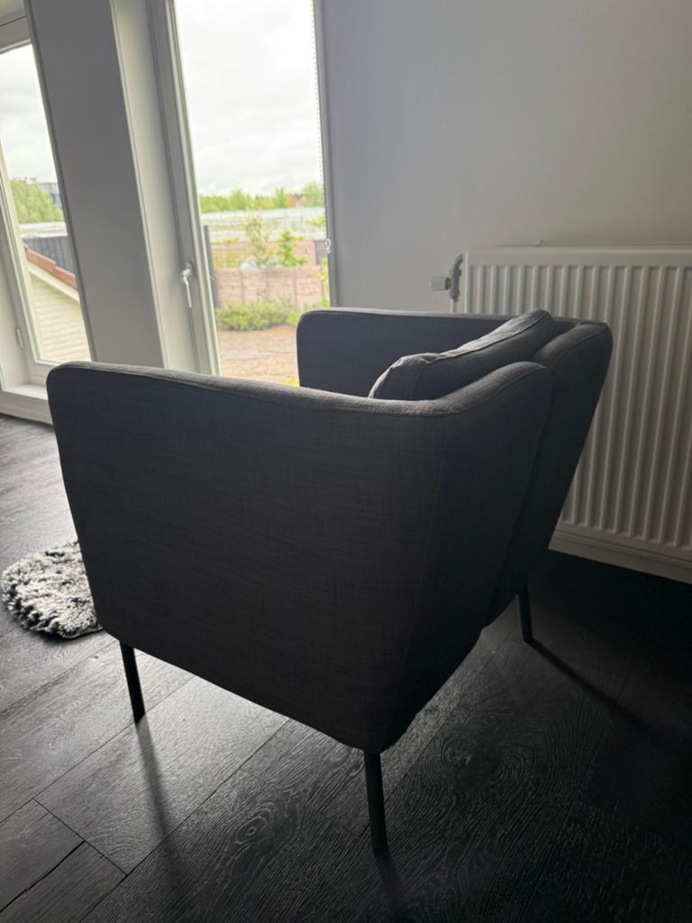 Ikea fauteuil, Skiflebo, stakke stoffen stoel, Huis en Inrichting, Stoelen, Ophalen, Zo goed als nieuw, Grijs, Eén