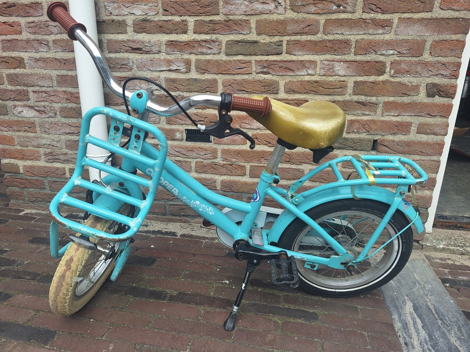 Kinderfiets 16 inch - Blauw met bagagedrager, Fietsen en Brommers, Ophalen, Terugtraprem, Cooper, 16 tot 20 inch