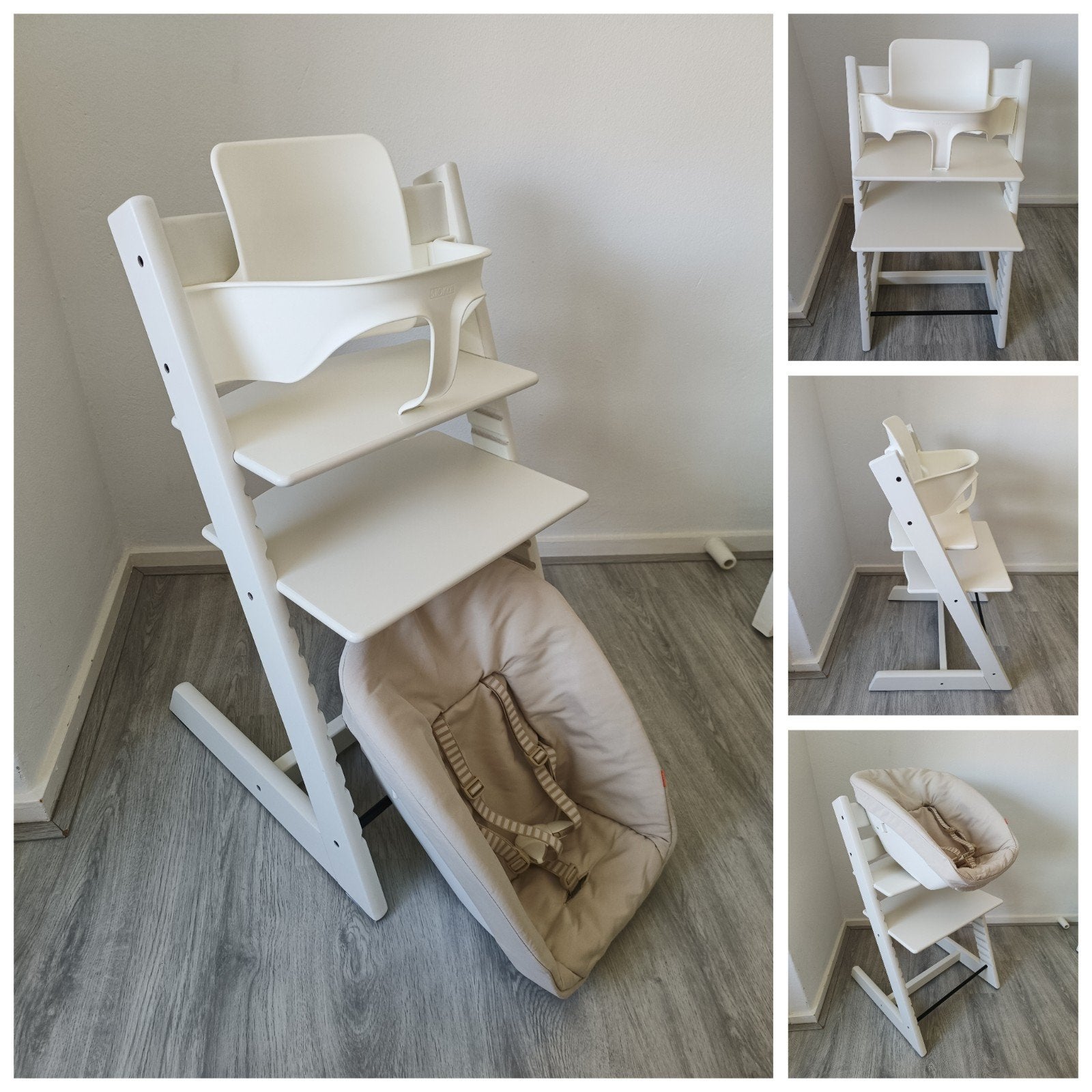 Stokke Tripp Trapp wit met babyset en newbornset evt. tray, Meegroeistoel, Ophalen of Verzenden, Zo goed als nieuw, X