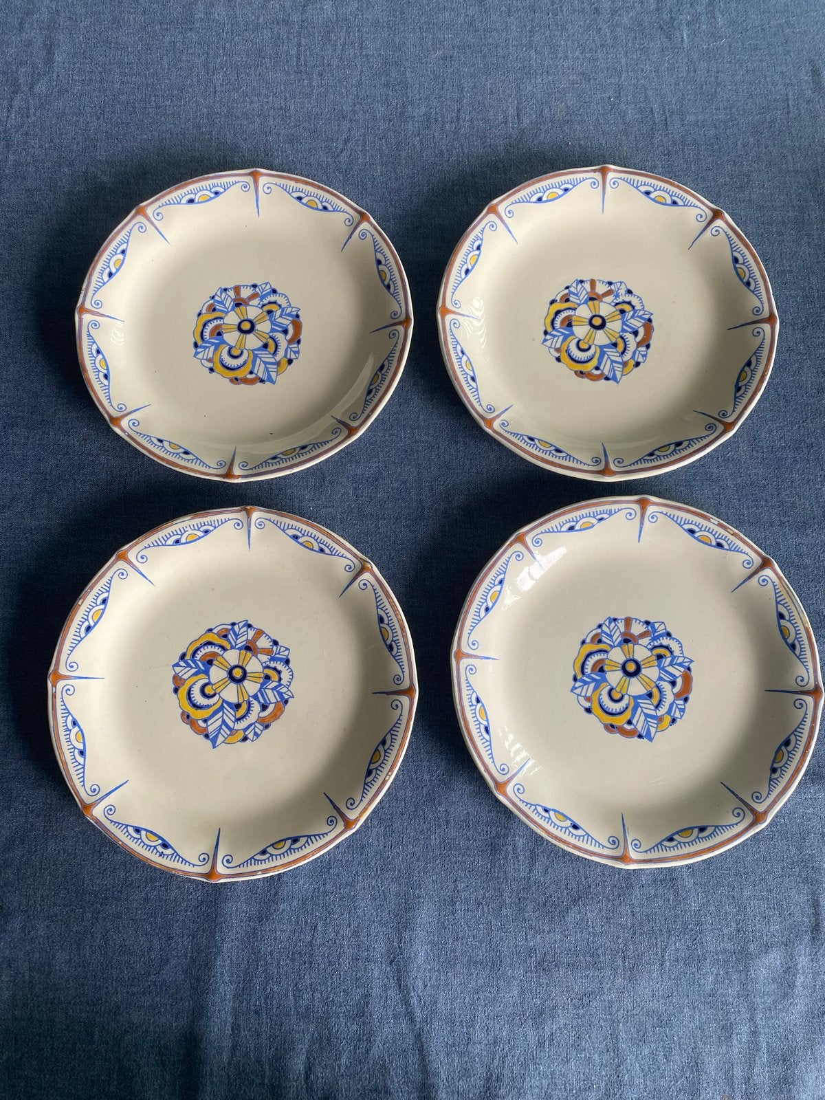 Set van 4 Boch Frères La Louvière Art Deco borden, Ophalen of Verzenden