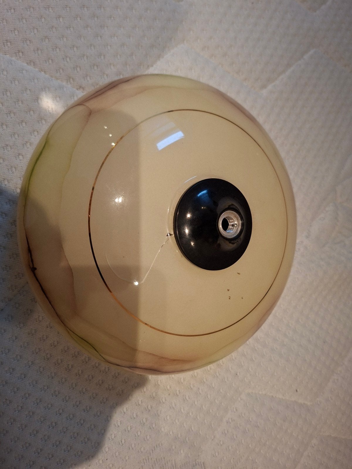 Vintage glazen bol lamp met marmerlook en gouden rand, Ophalen of Verzenden