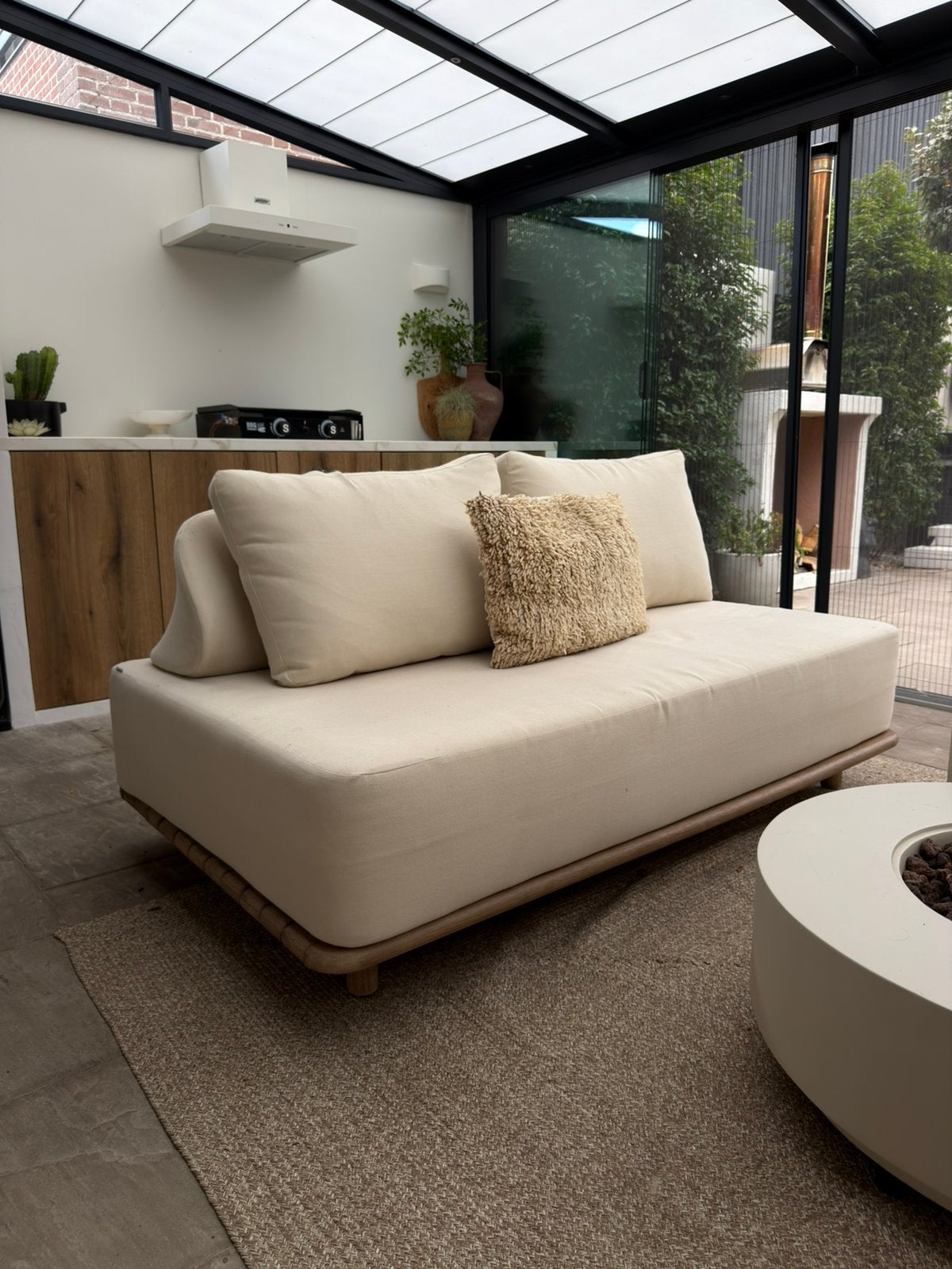 Beige buiten lounge bank modulaire banken, Ophalen, Zo goed als nieuw, Vierpersoons of meer