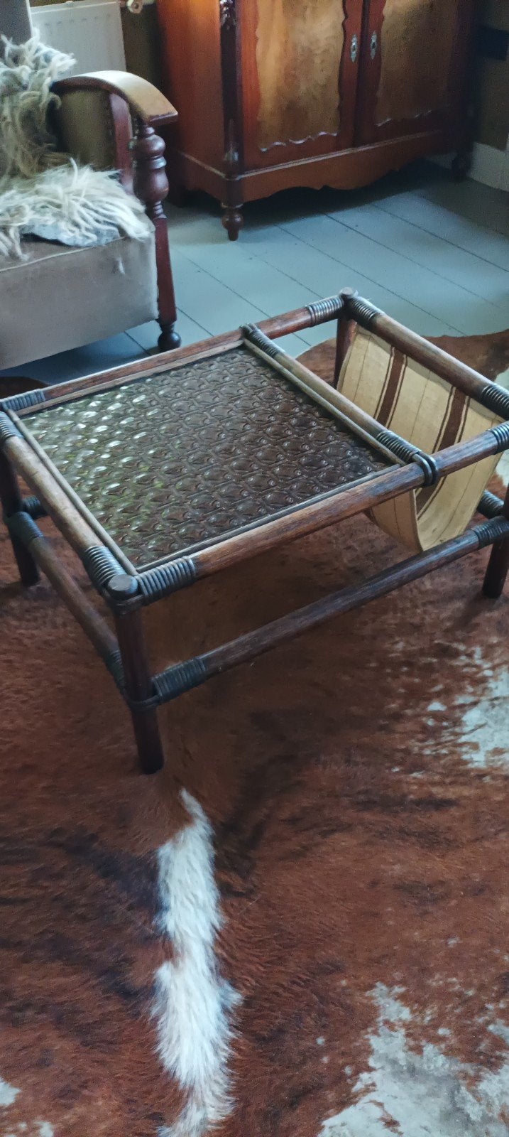Jaren 60 jaren Manou salontafel met kranten bak, Ophalen, Gebruikt, 100 tot 150 cm, 50 tot 100 cm