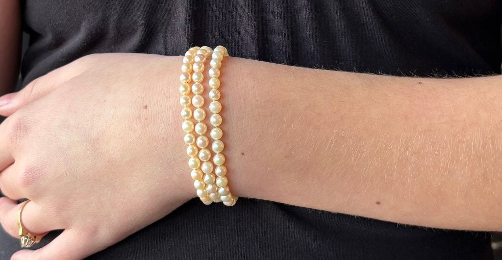 Akoya parel armband fraai 18k slot goud diamant antiek, Ophalen of Verzenden, Goud, Armband, Met edelsteen