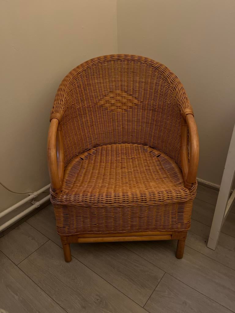 Rotan stoel - Vintage rieten fauteuil, Ophalen, Bruin, Riet of Rotan, Zo goed als nieuw