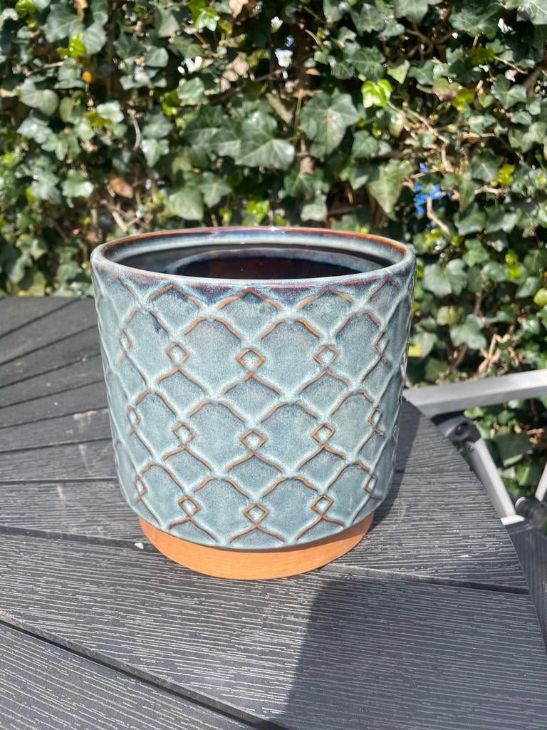 Blauwe bloempot met patroon, Ophalen, Overige materialen, Gebruikt, Minder dan 30 cm