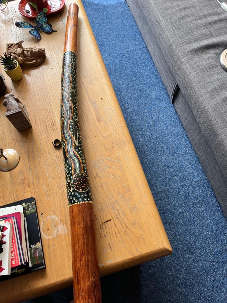 Didgeridoo met handgeschilderde Aboriginal kunst, Ophalen of Verzenden, Zo goed als nieuw