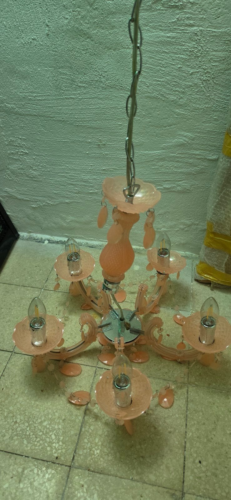 Roze kroonluchter voor kinderkamer met LED-verlichting, Kinderkamer, Speels, Klassiek, E14 (klein), Ophalen of Verzenden, Kunststof