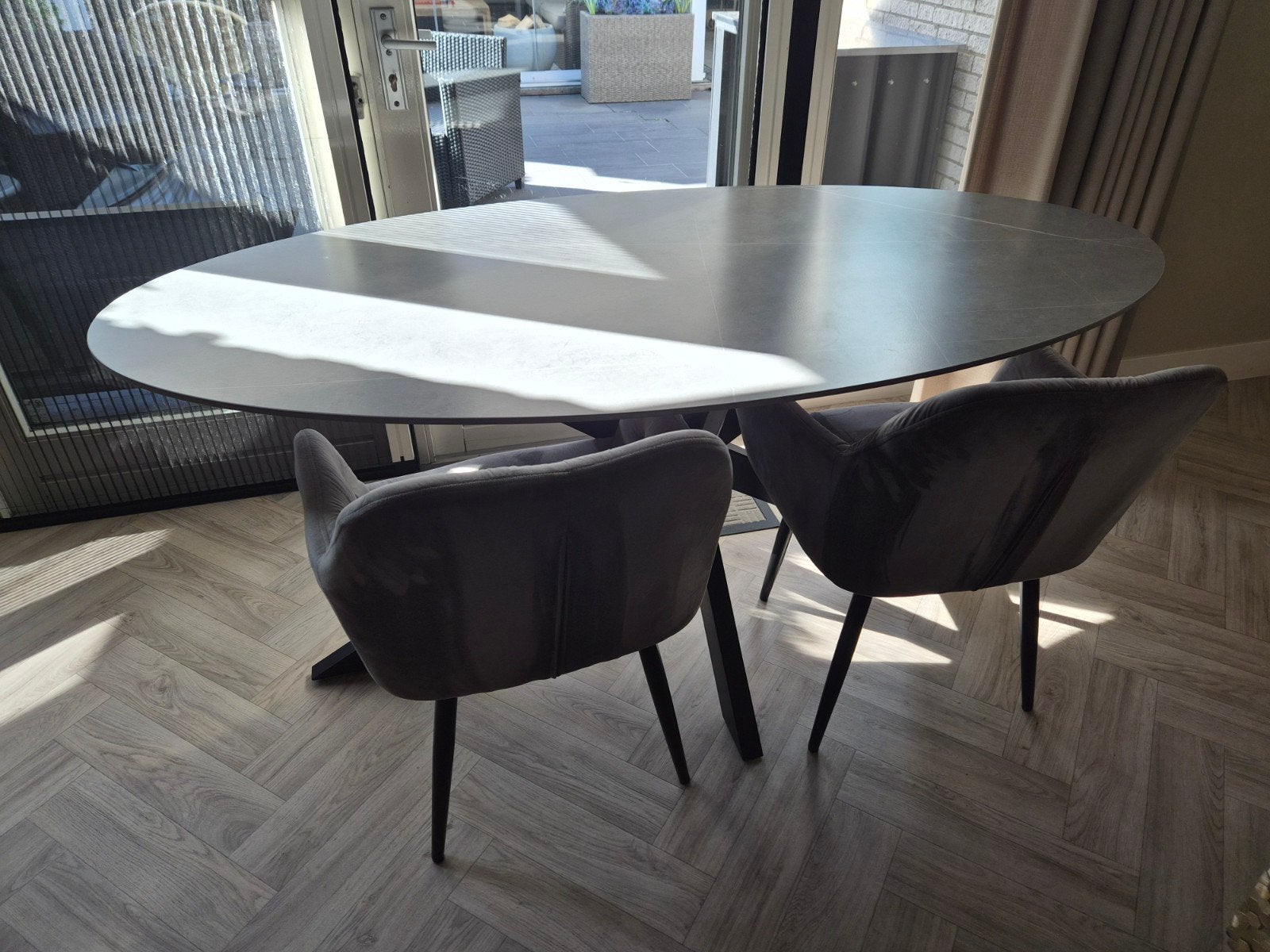 grijze eethoek tafel, Gebruikt, 150 tot 200 cm, Rechthoekig, 50 tot 100 cm