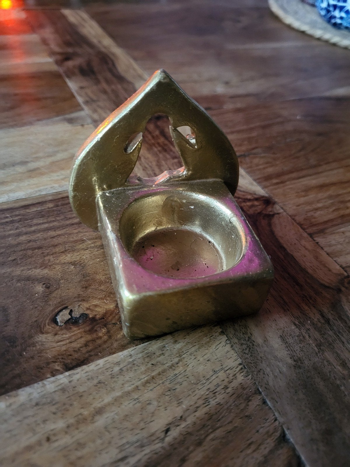 Vintage goudkleurige waxinelichthouder – engeltje, Ophalen of Verzenden