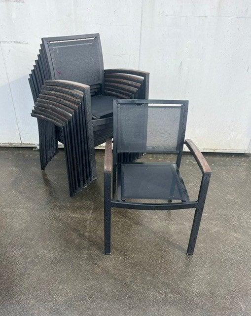 76 Luxe horeca terrasstoelen stapelbaar textileen De Arend, Ophalen, Gebruikt, Hout, Zwart