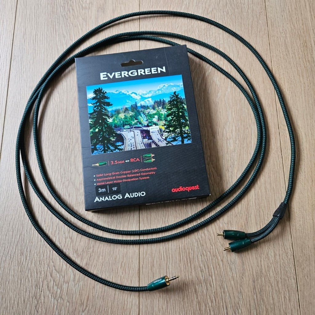 AudioQuest Evergreen kabel, jack naar 2x rca, 3 meter, Ophalen of Verzenden, Gebruikt, 2 tot 5 meter, Interlink-kabel