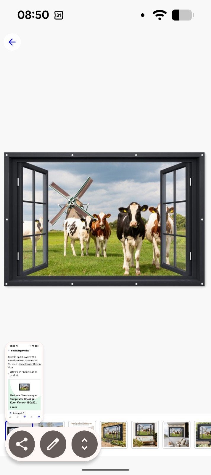 Tuinposter Doorkijk Koeien Weiland - 180x120 cm, Ophalen of Verzenden, Zo goed als nieuw