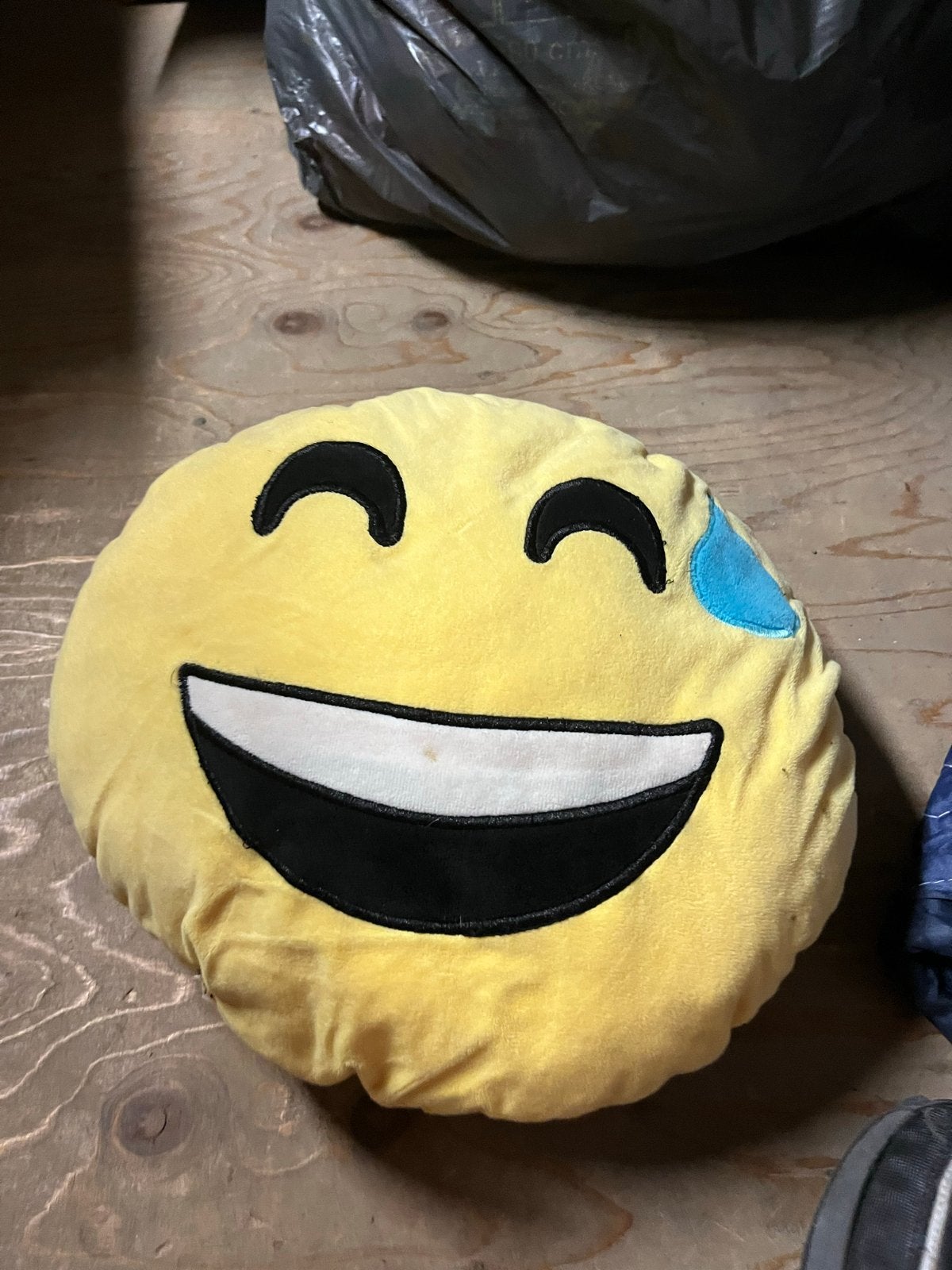 Emoji kussen lachend gezicht met druppel, Ophalen, Overige merken, Gebruikt, Rond