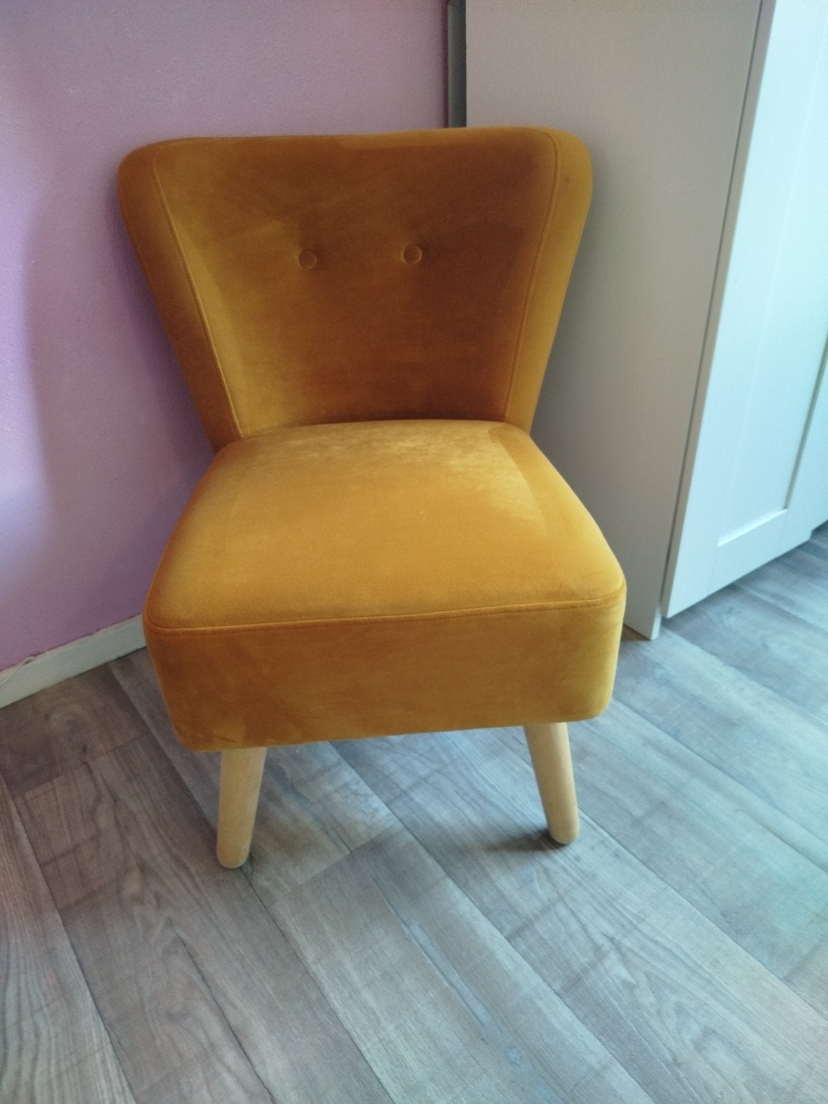 Gele/koperen fauteuil, Ophalen, Hout, Gebruikt, Overige kleuren