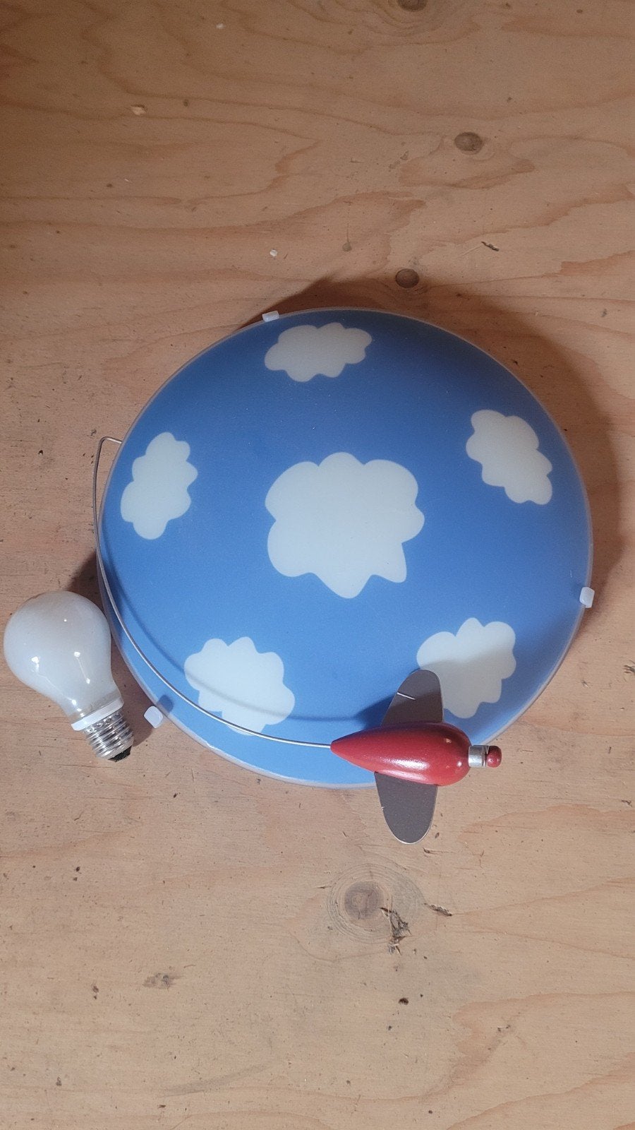 Leuke kinderlamp met wolken en vliegtuigje, Ophalen, Gebruikt, Blauw, E27 (groot)