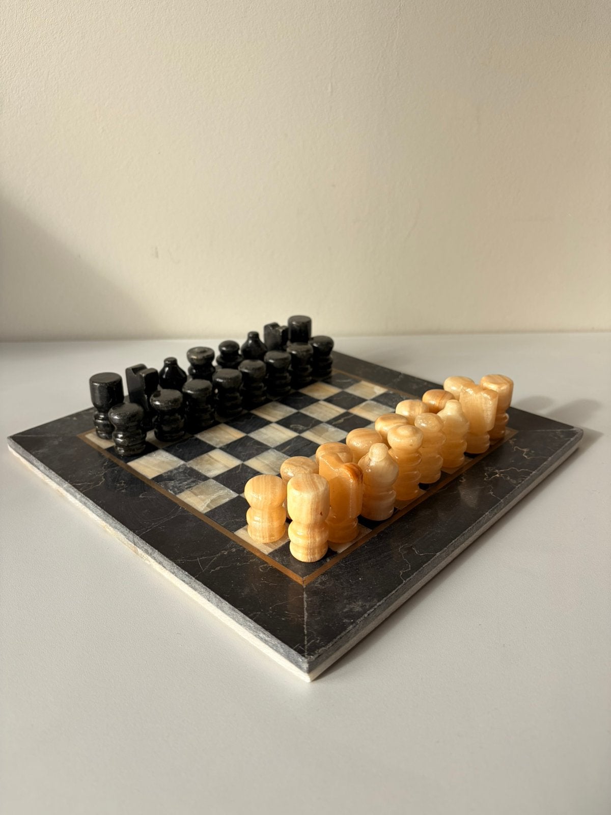 Vintage marmeren schaakspel, Gebruikt, -, Een of twee spelers, -