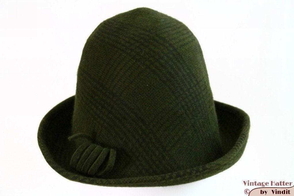 Vintage Dameshoed groen geruit 55 = S - XS gratis verzenden, Ophalen of Verzenden, Gedragen, 55 cm (S, 6⅞ inch) of minder, Hoed
