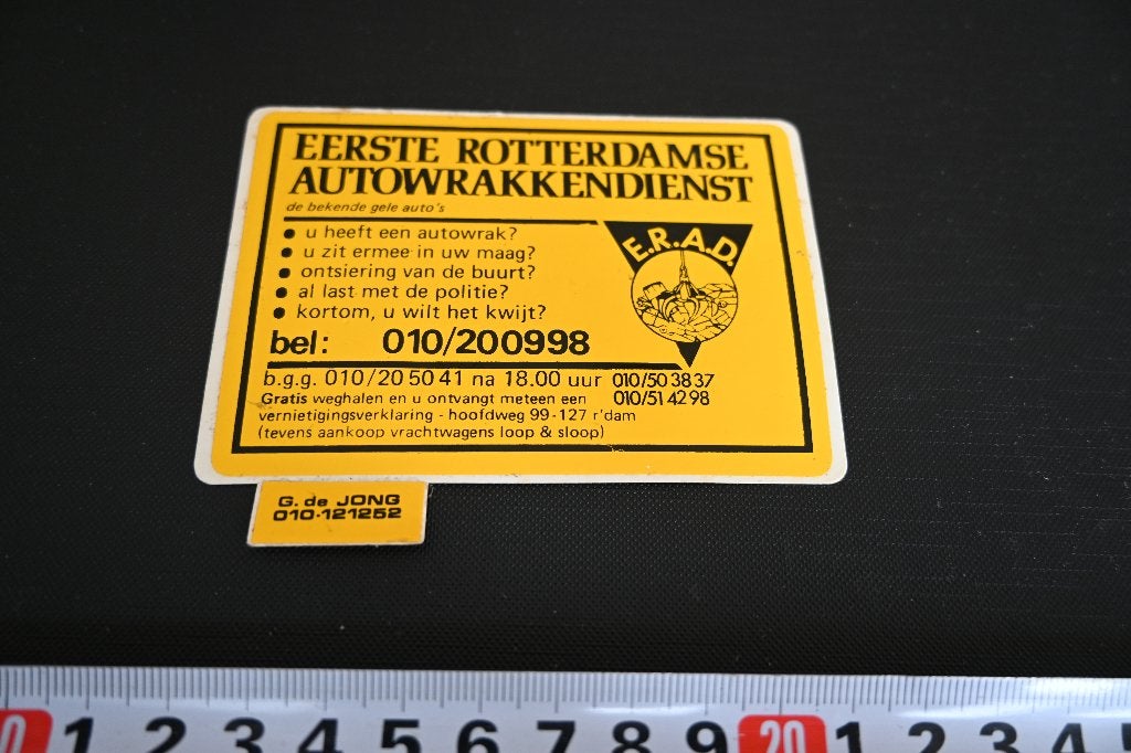 sticker Rotterdam E.R.A.D. Eerste Rotterdamse autowrakken D, Ophalen, Zo goed als nieuw