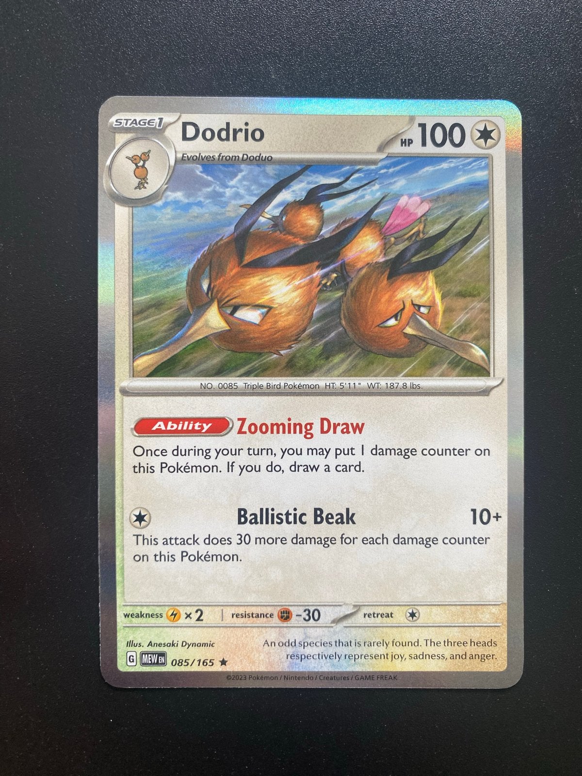 Dodrio Holo 085/165 Pokémon 151 Packfresh, Ophalen of Verzenden, Zo goed als nieuw, Losse kaart
