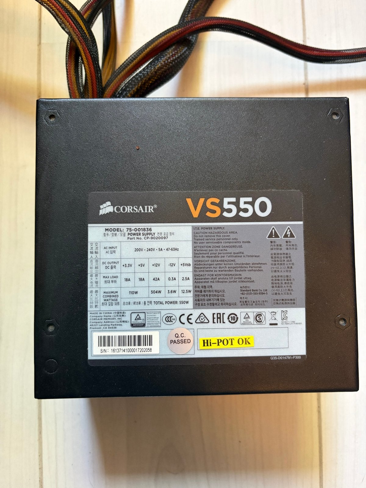 Corsair VS550 powersupply - 550W PC voeding, Ophalen of Verzenden, Gebruikt