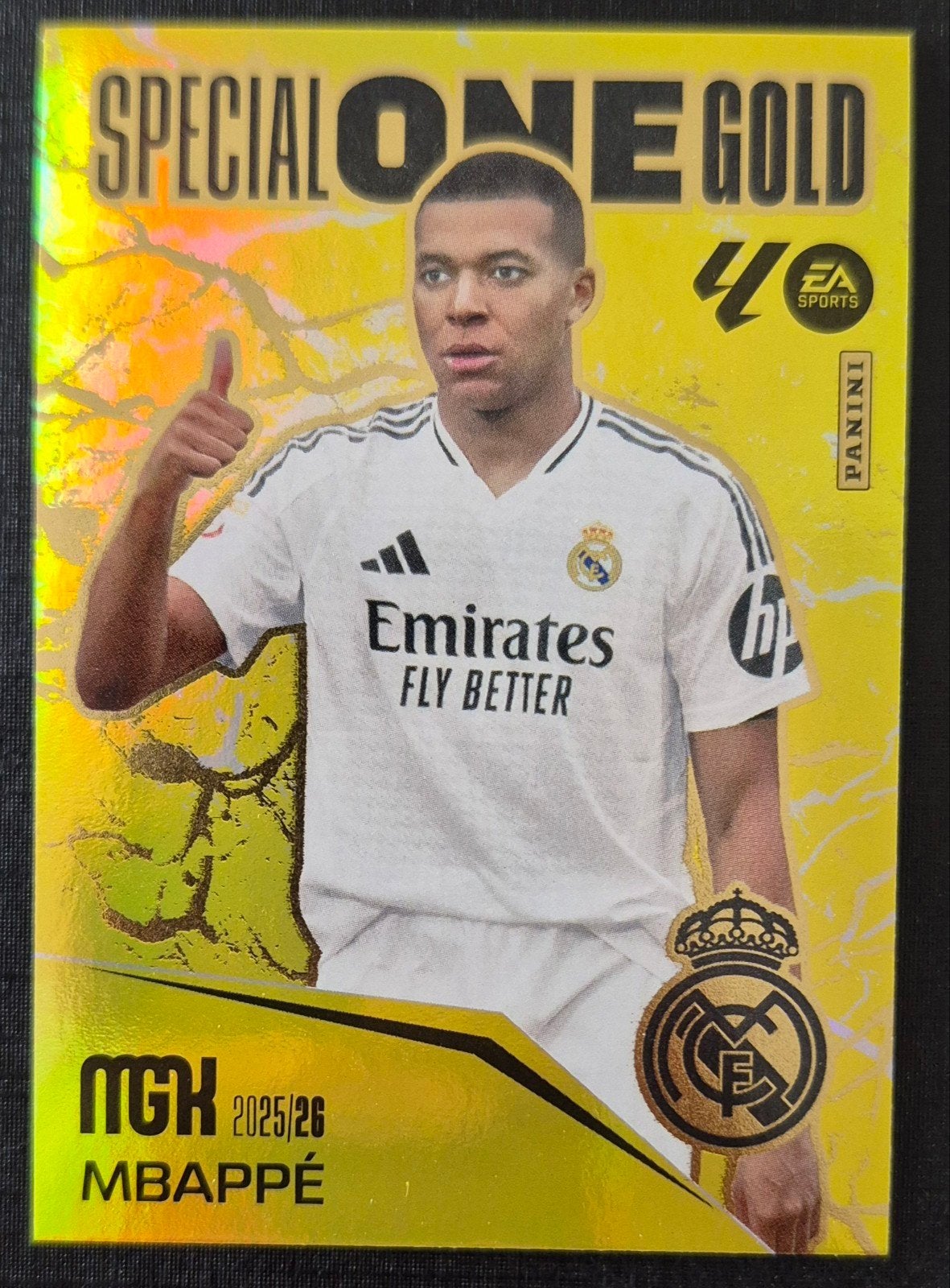 Panini Special One Gold Kylian Mbappe - Real Madrid, 25/26, Ophalen of Verzenden, Zo goed als nieuw, Buitenlandse clubs, Poster, Plaatje of Sticker