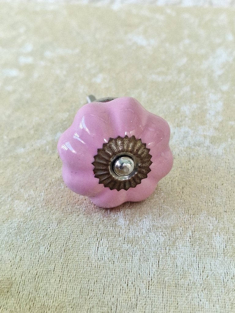 Roze keramiek kastknop vintage bloem, Ophalen of Verzenden, Koper of Messing
