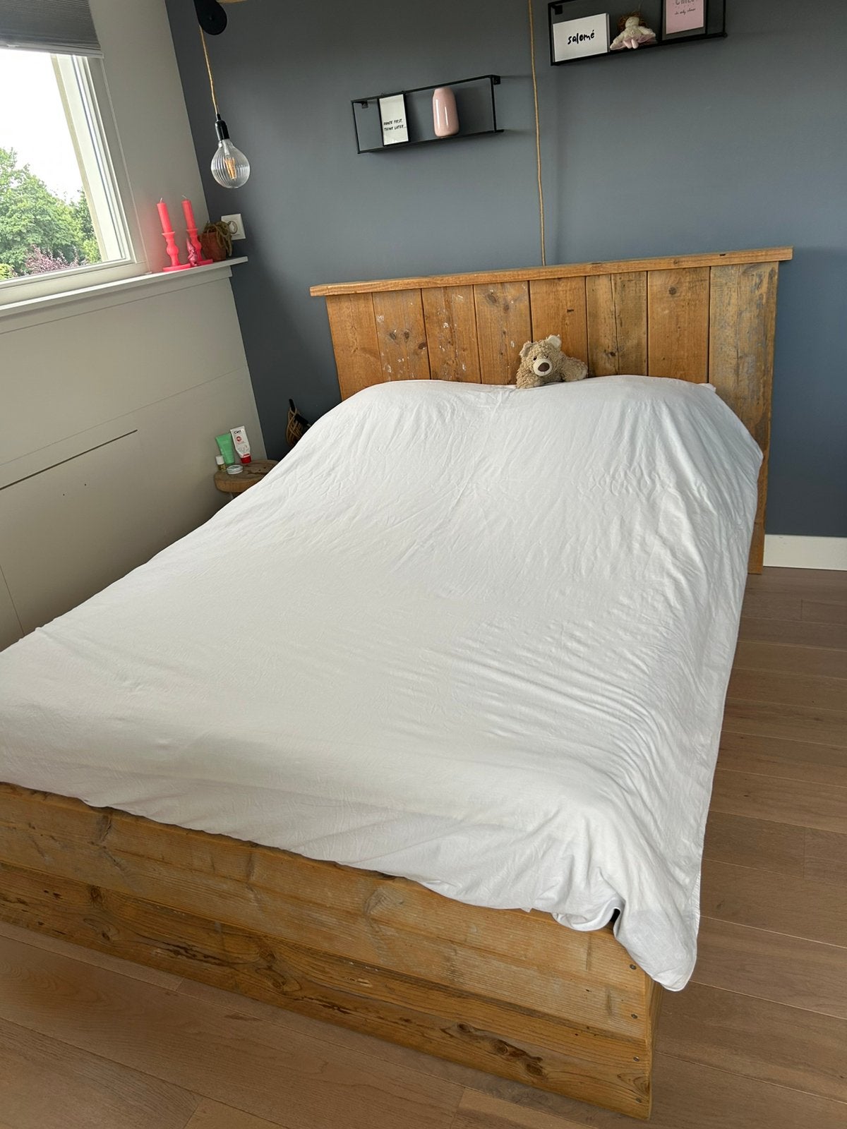 Bed steigerhout 140/200, Ophalen, Gebruikt, Tweepersoons, 140 cm