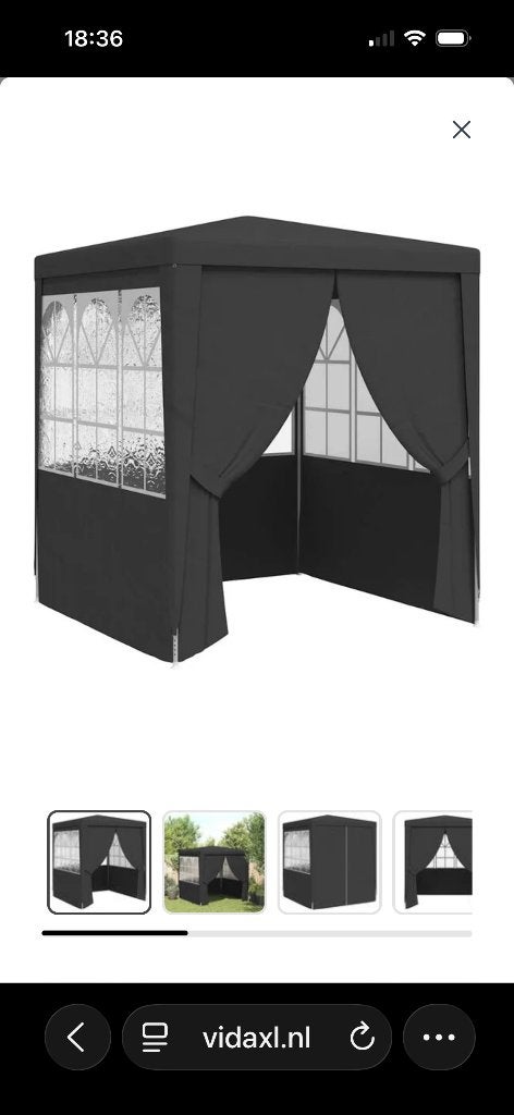 Partytent 2 x 2 zwart, Ophalen, Opvouwbaar, Partytent, Minder dan 4 meter
