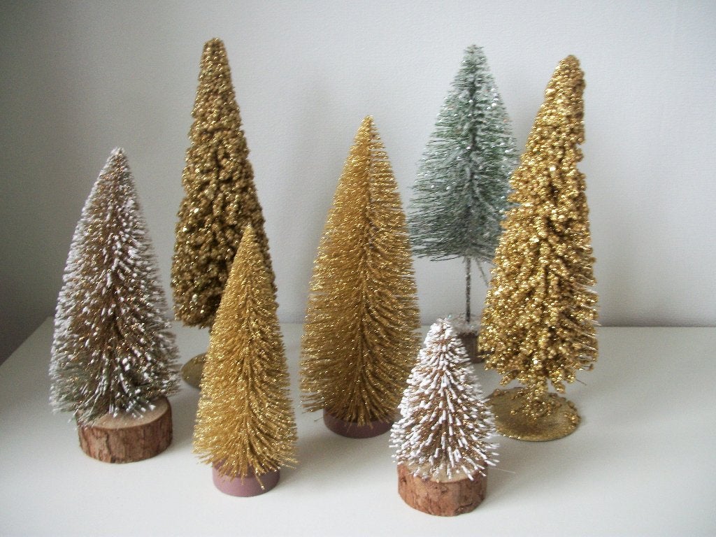 8x Kerstboom Glitter Goud en Zilver - 26 cm - zgan - p.stuk, Diversen, Kerst, Ophalen of Verzenden, Zo goed als nieuw