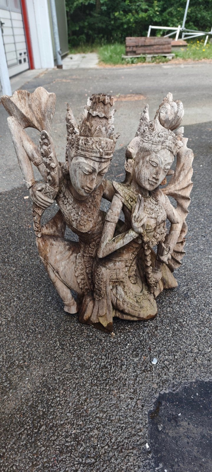 Balinese Houten Sculptuur Dansend Goddelijk Paar 60cm, Antiek en Kunst, Kunst | Beelden en Houtsnijwerken, Handgemaakt, Hout, Bruin