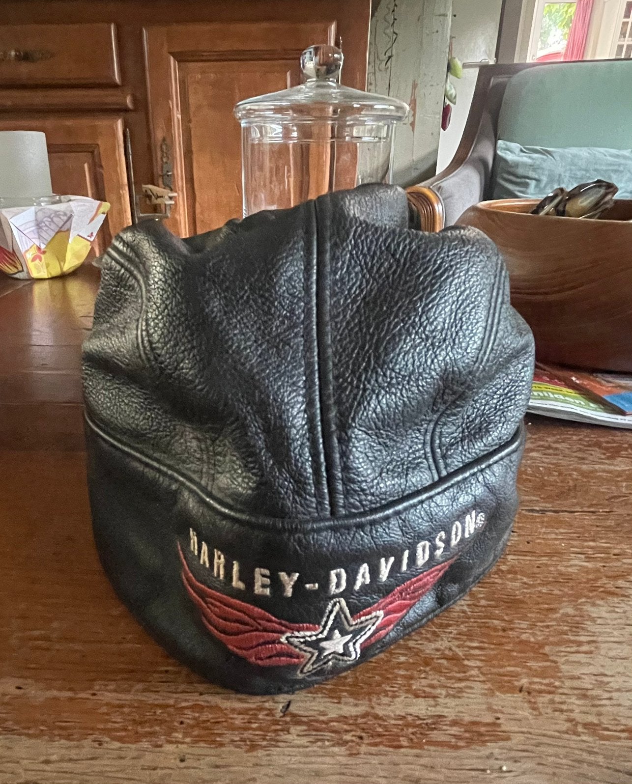 Harley davidson cap en leren bandera., Ophalen of Verzenden, Zwart