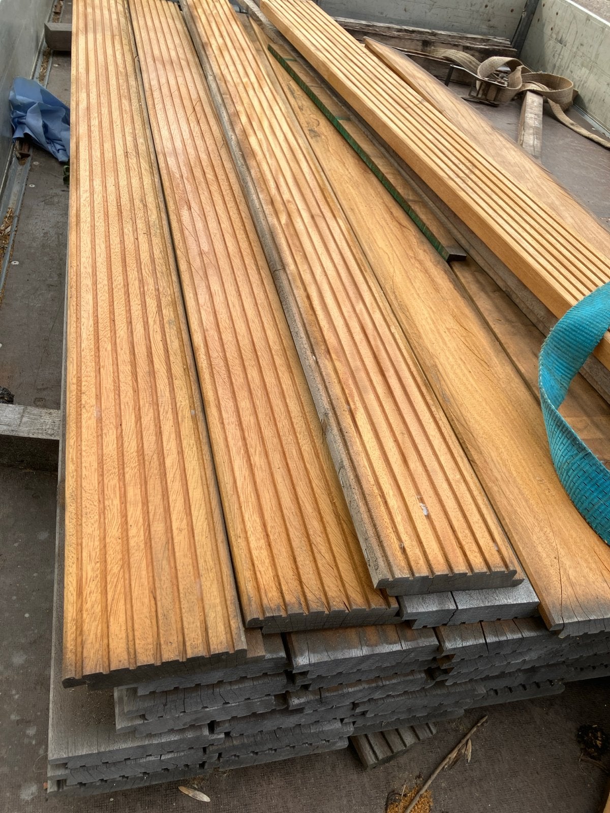 Bilinga vlonderplanken Hardhout, Tuin en Terras, Ophalen of Verzenden, Gebruikt, Hout