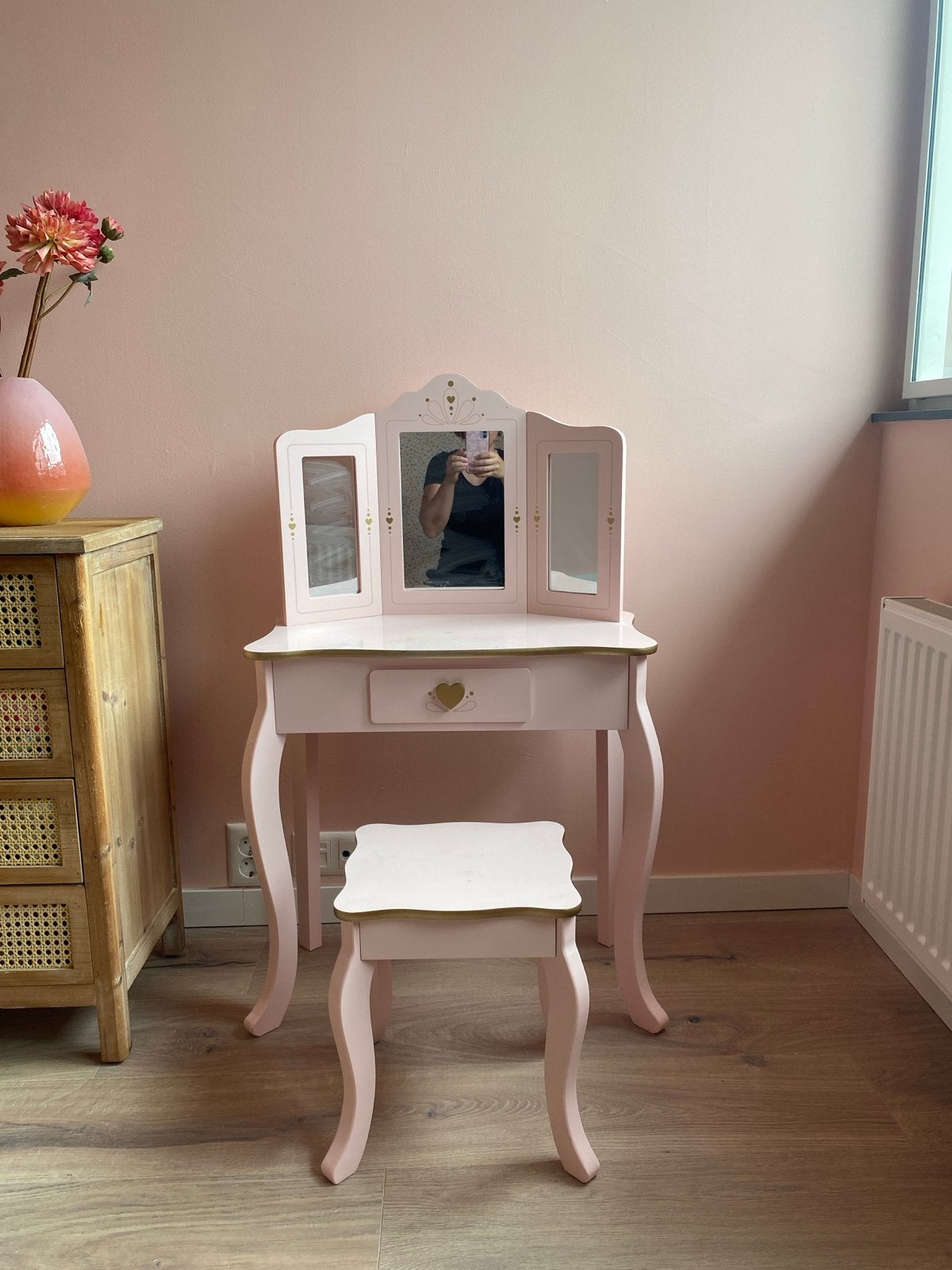 Lichtroze kaptafel met spiegel en lade, Ophalen, Minder dan 50 cm, Gebruikt, Minder dan 100 cm