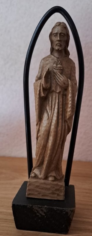 Houten beeldje van Jezus met Heilig Hart, Antiek en Kunst, Ophalen of Verzenden
