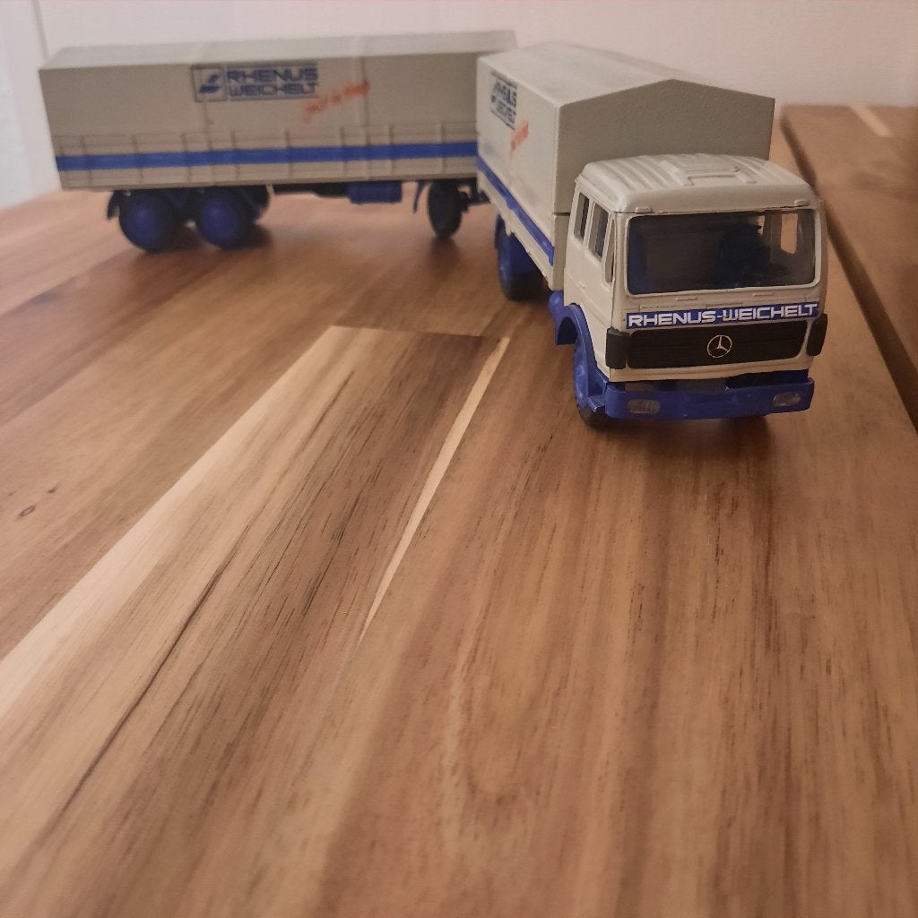 NZG Mercedes-Benz Rhenus-Weichelt Vrachtwagen met Aanhanger, Verzenden, Zo goed als nieuw, Bus of Vrachtwagen, NZG