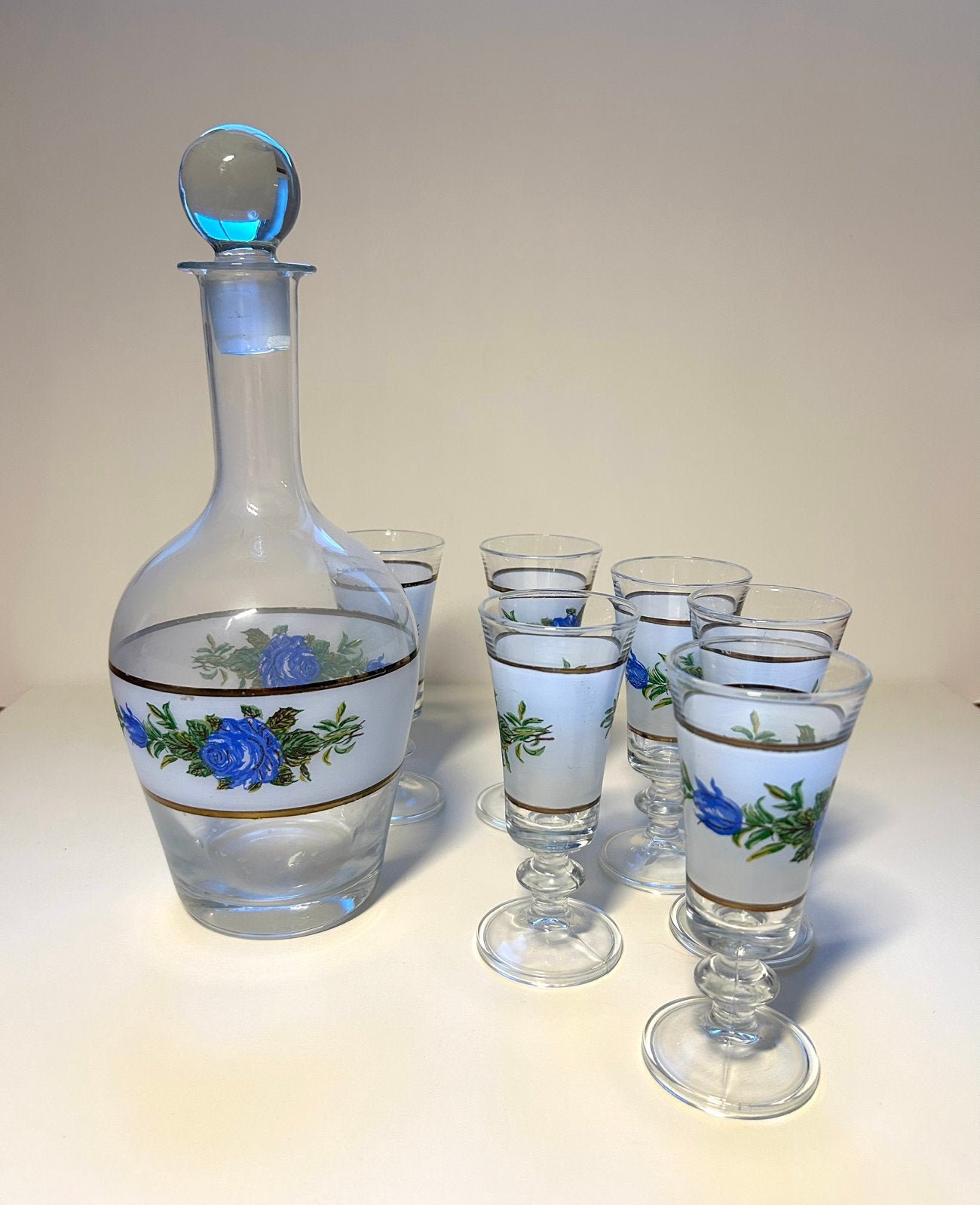 Romantische Italiaanse karaf met glaasjes, Antiek en Kunst, Antiek | Glas en Kristal, Ophalen of Verzenden
