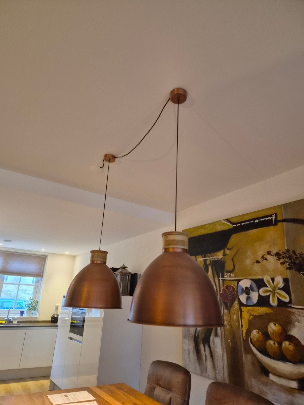 koperen hanglamp, Ophalen, Zo goed als nieuw, Hout, Industrieel, Modern