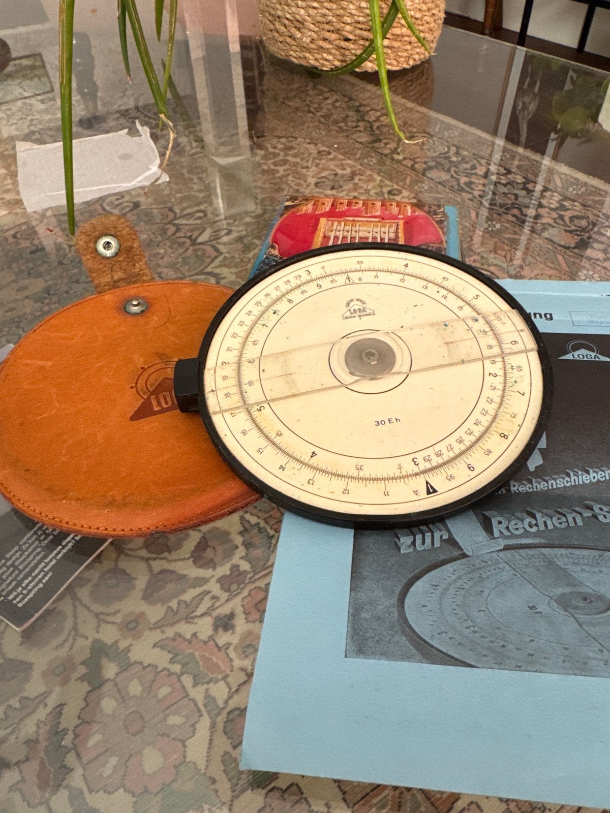 Vintage LOGA Rechenschieber met leren etui, Ophalen of Verzenden