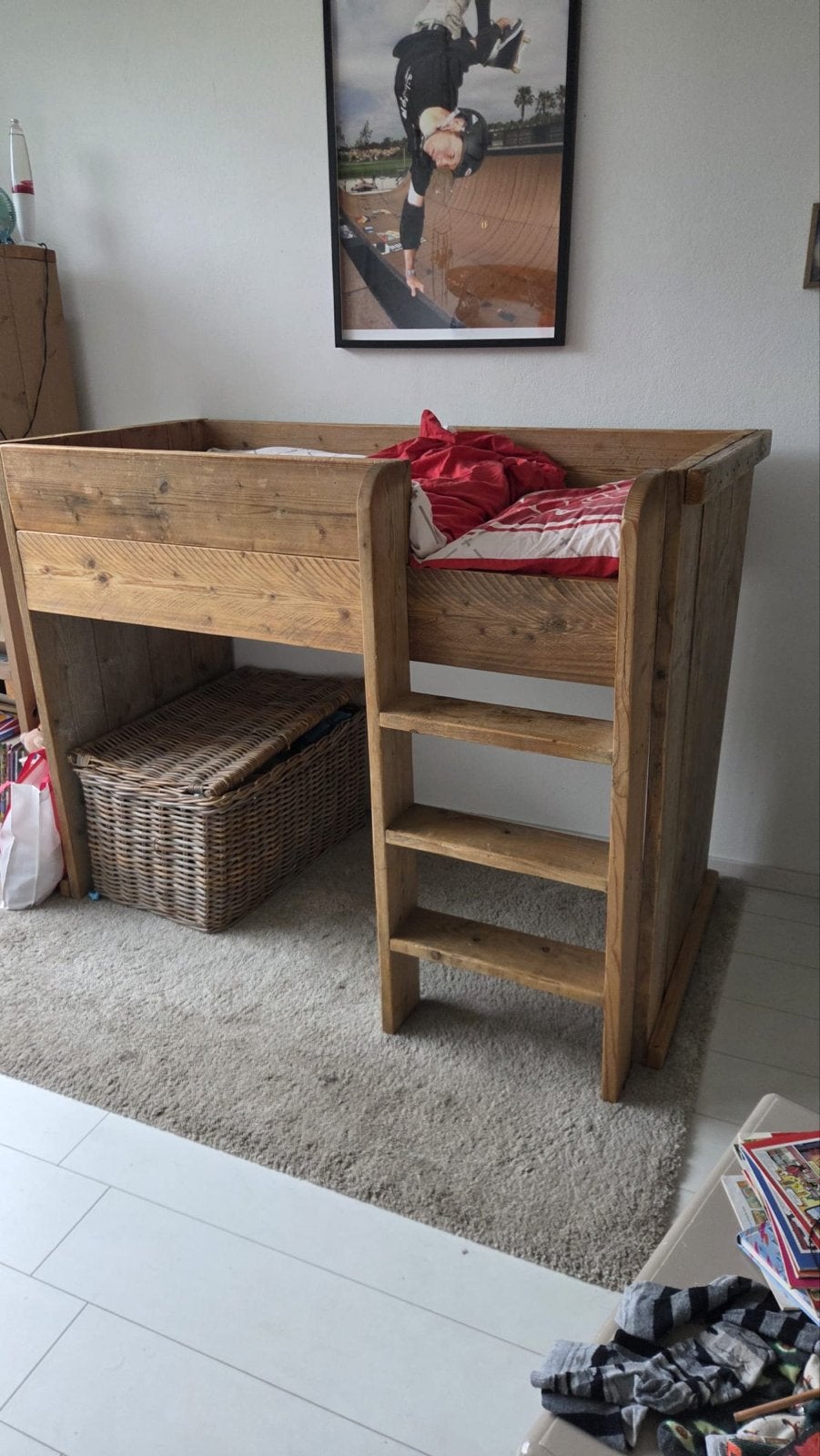 Steigerhouten Halfhoogslaper inclusief matras!, Ophalen, Minder dan 160 cm, 190 cm of minder, Zo goed als nieuw
