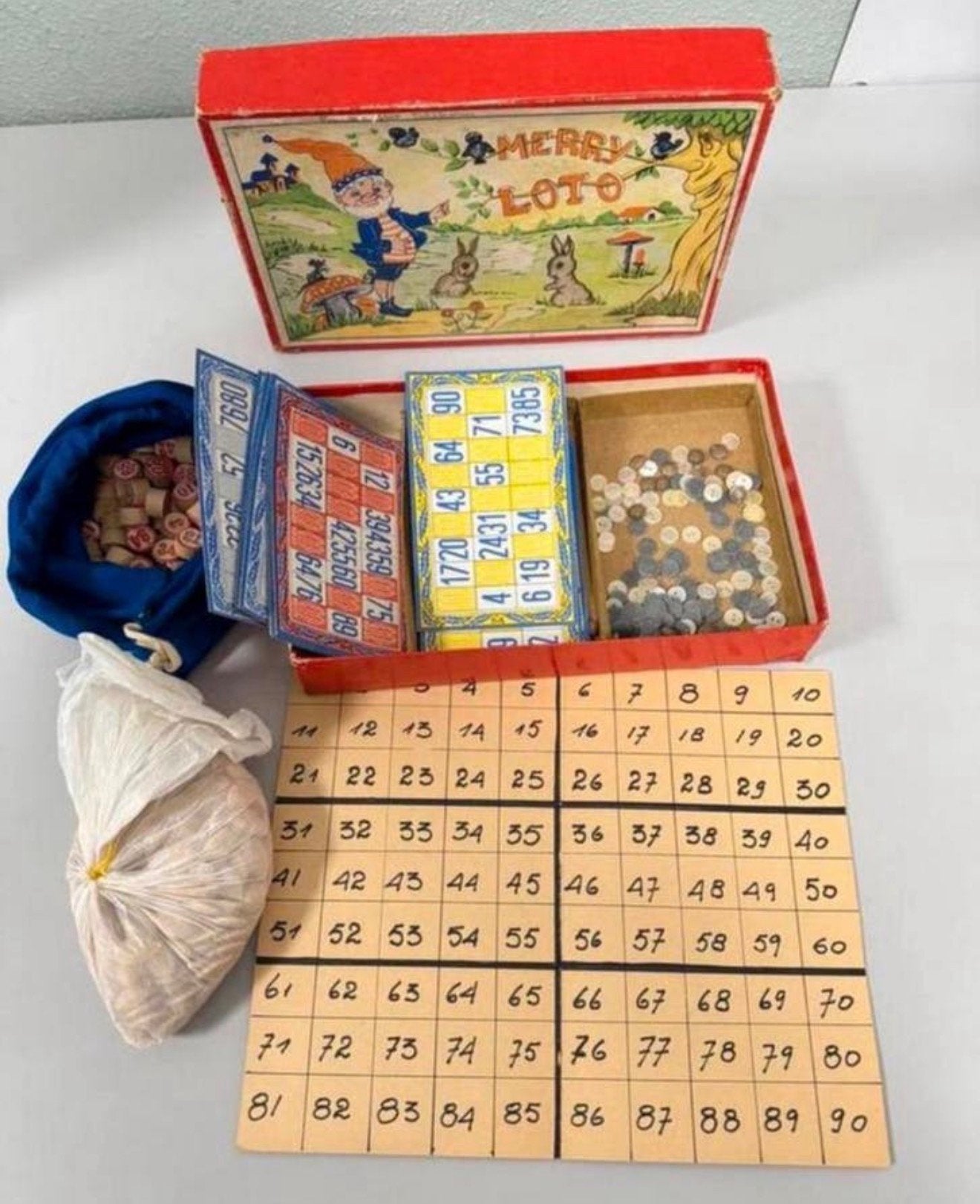 1950 antiek Vintage Bingospel, Merry Loto zeldzaam bingo, Antiek en Kunst, Antiek | Speelgoed, Ophalen of Verzenden