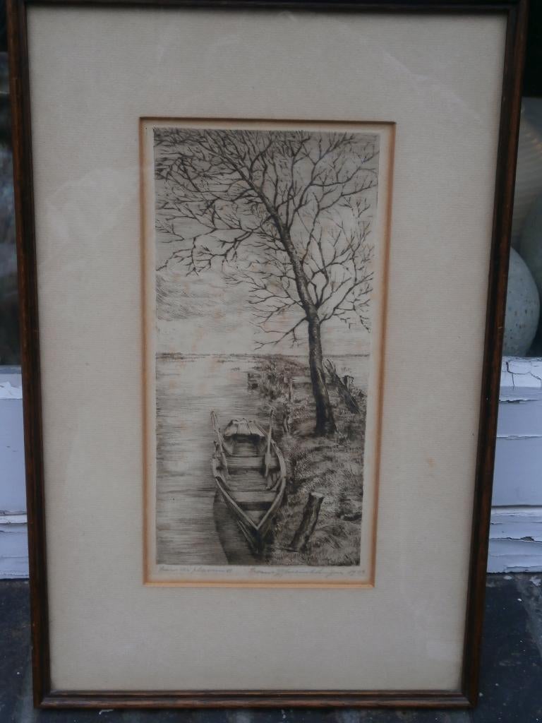 Frank IJsserinckhuisen Op de Plas met Roeiboot, Antiek en Kunst, Kunst | Etsen en Gravures, Ophalen