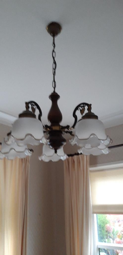hanglamp met 5 glazen kapjes., Huis en Inrichting, Ophalen, Gebruikt, Glas, Minder dan 50 cm