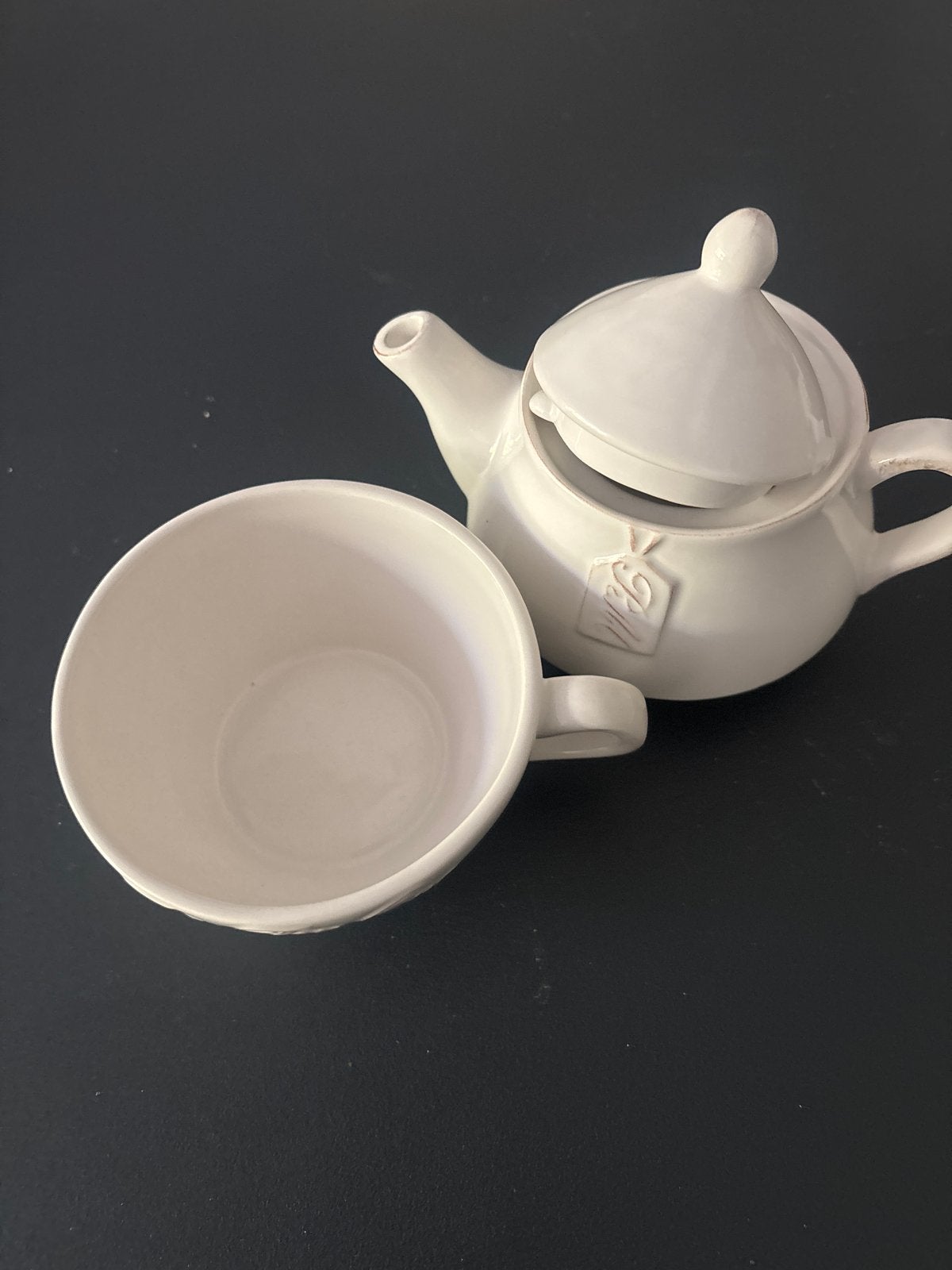 Riviera Maison Tea-For-One theepot met kopje, Huis en Inrichting, Overige merken, Keramiek, Landelijk/Boerenbont, Ophalen of Verzenden