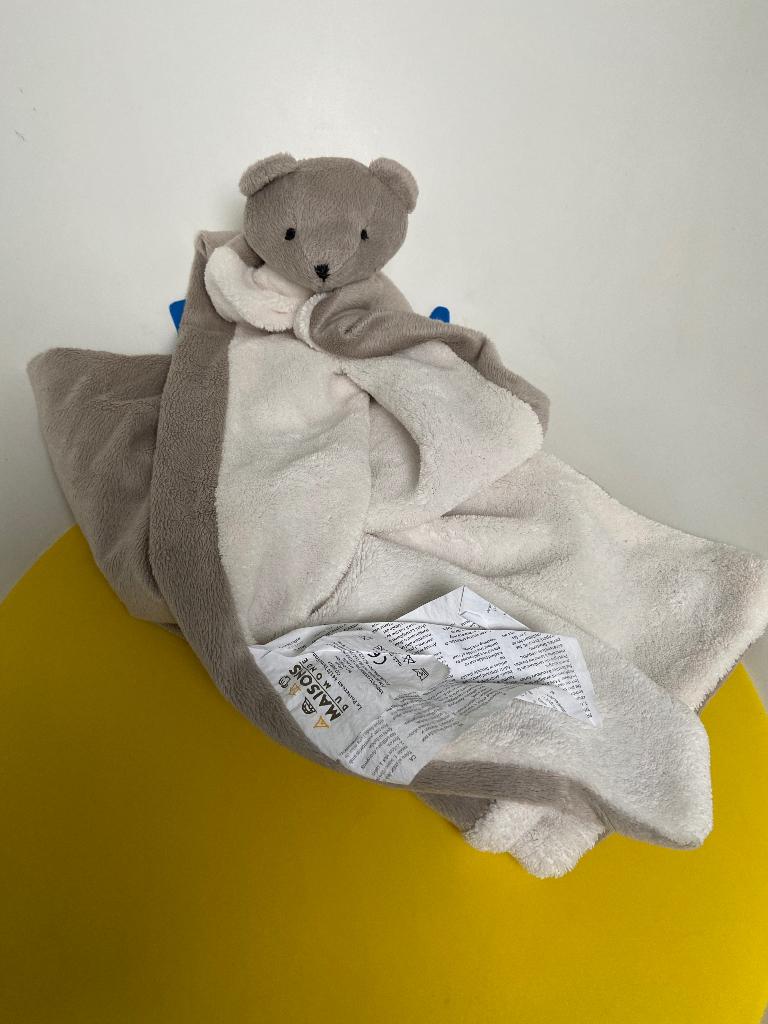 5935 maisons du monde doek deken beer grijs wit, Kinderen en Baby's, Ophalen of Verzenden, Zo goed als nieuw, Overige typen