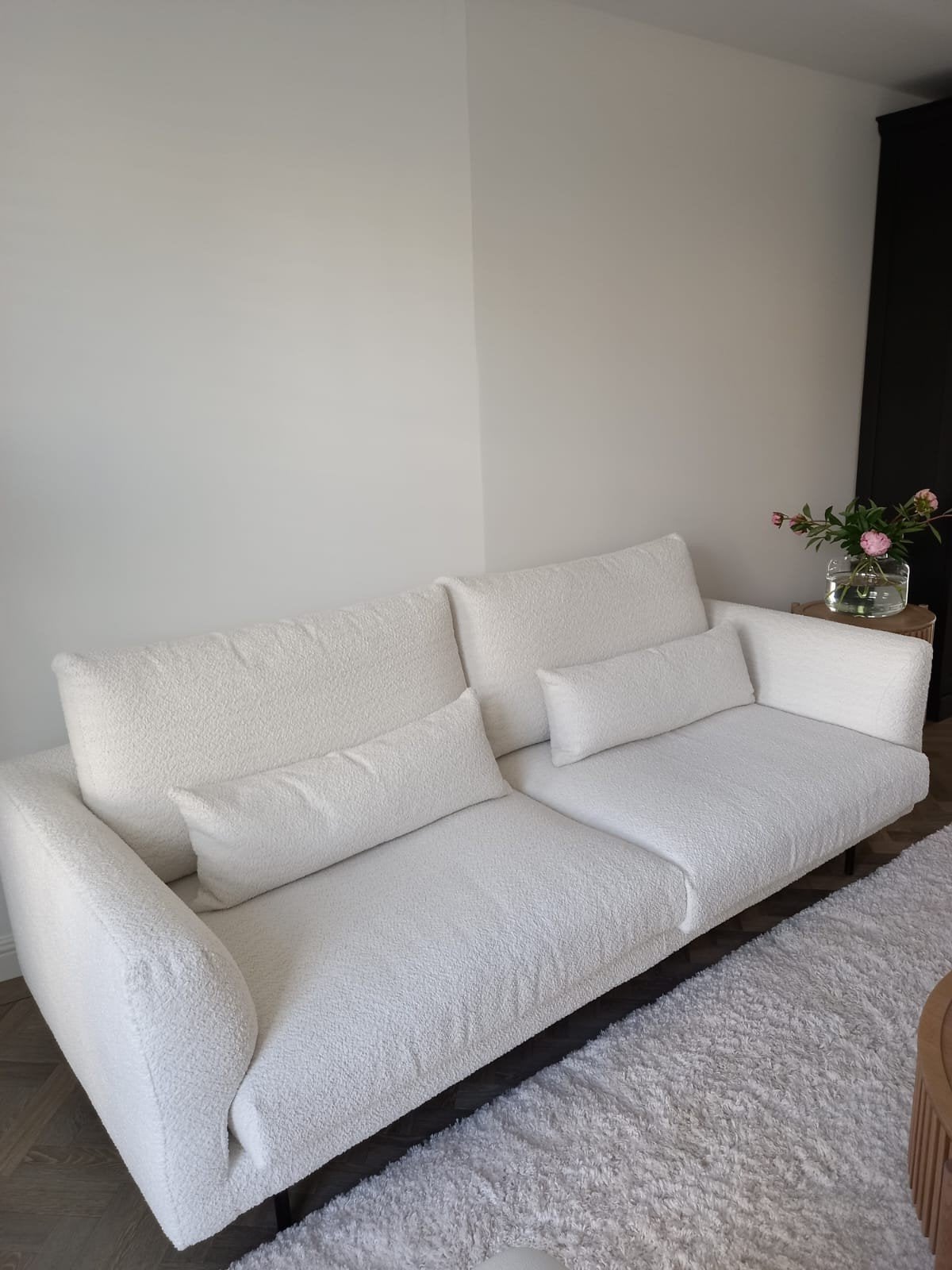 Off white Bouclé Bank en Fauteuil Set - Zo goed als nieuw, Ophalen, Modern, Scandinavisch, Driepersoons, 75 tot 100 cm