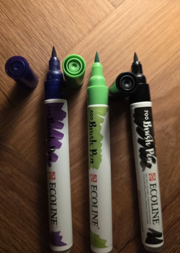Ecoline brushpennen 3 stuks, Hobby en Vrije tijd, Ophalen of Verzenden, Zo goed als nieuw, Waterverf