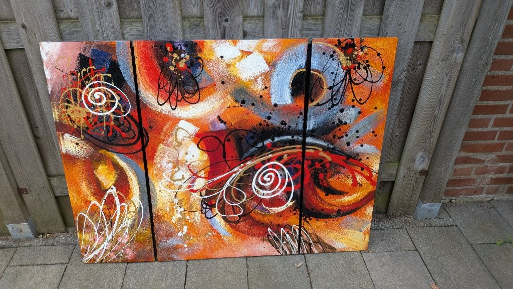 Groot Abstract Drieluik Set van 3 –, Antiek en Kunst, Kunst | Schilderijen | Abstract, Ophalen