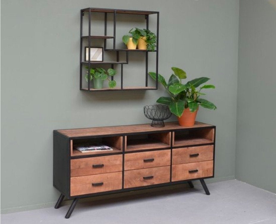 Dressoir Finn 165 cm mangohout & metaal €295,-, 150 tot 200 cm, Ophalen of Verzenden, Zo goed als nieuw, Metaal